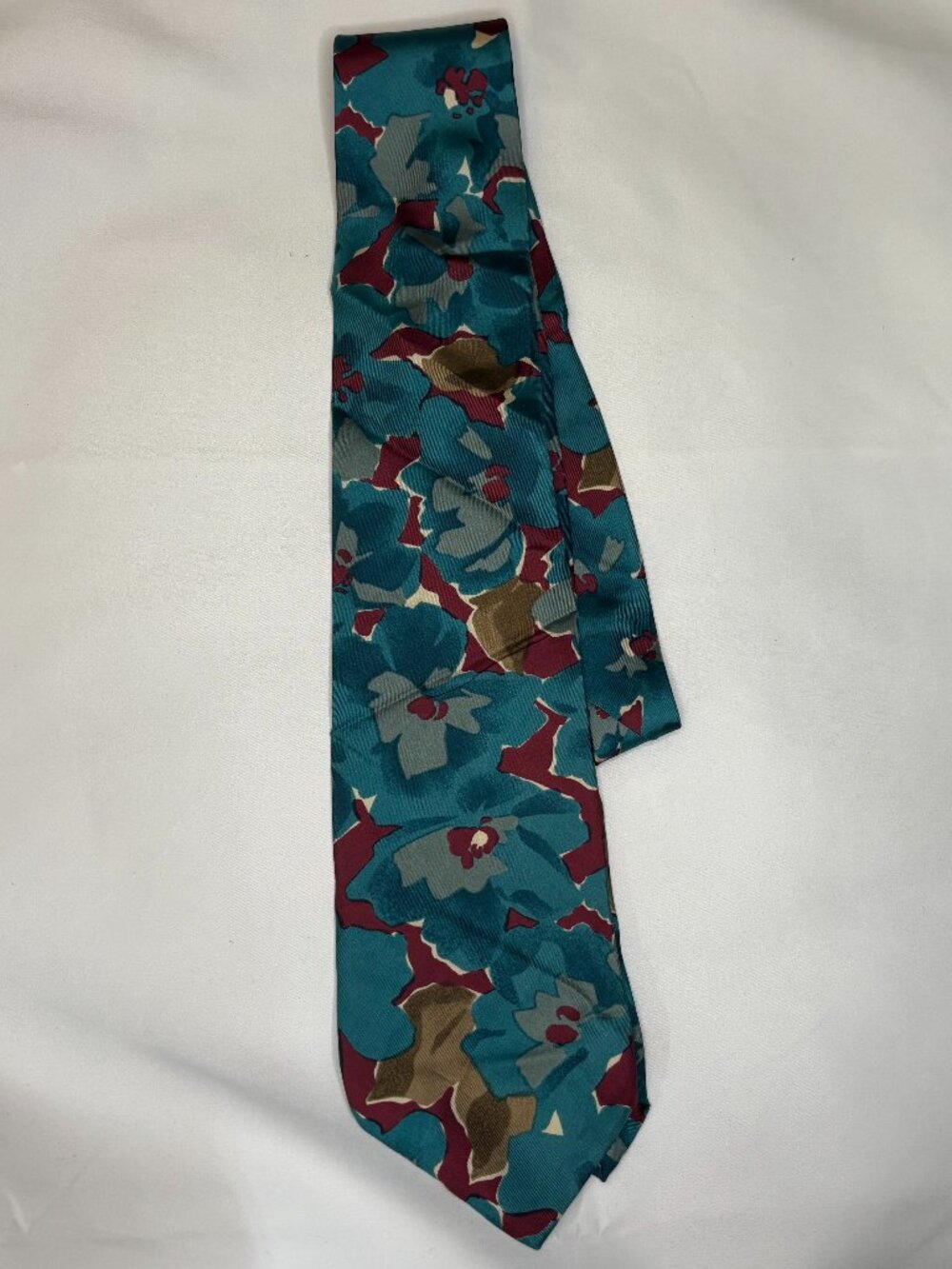 Swing Vintage Necktie Teal Burgundy Abstract Floral Print Retro Mod Men's Tie